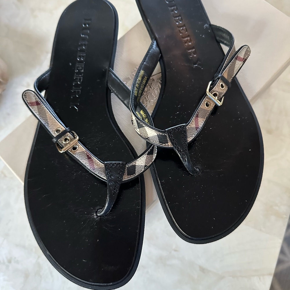 Burberry Black Sandals with Checkered Straps